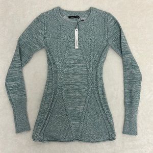 PattyBoutik sea green fitted cable knit sweater. New w/ tags, size xs